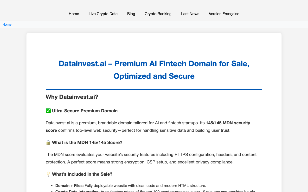 Datainvest - Premium AI Fintech Domain for Sale