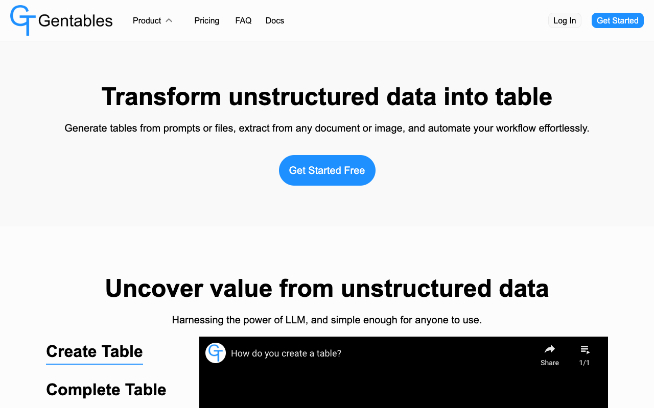 Gentables - Simplifying Data Extraction with AI Copilot