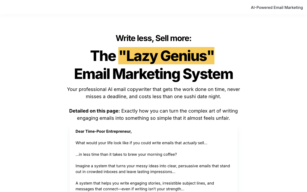 The Lazy Genius Email Marketing System - Your AI-powered email solution