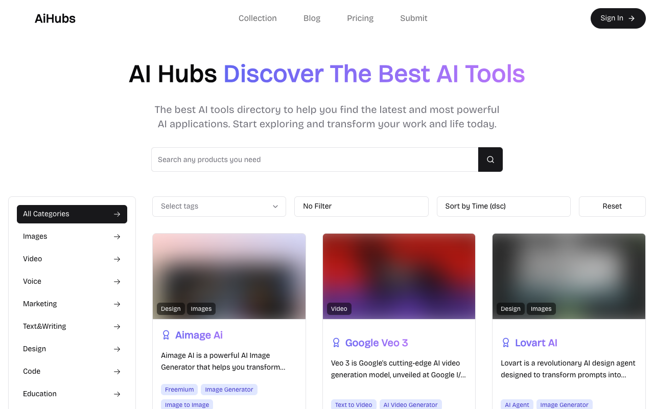 AIHubs - Explore Top AI Tools for Productivity and Creativity