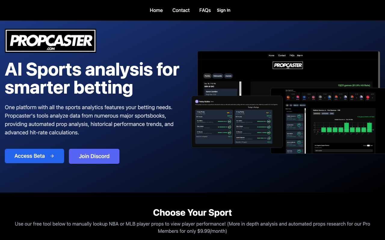 Propcaster - Empowering Sports Betting with Advanced Stats & AI Insights