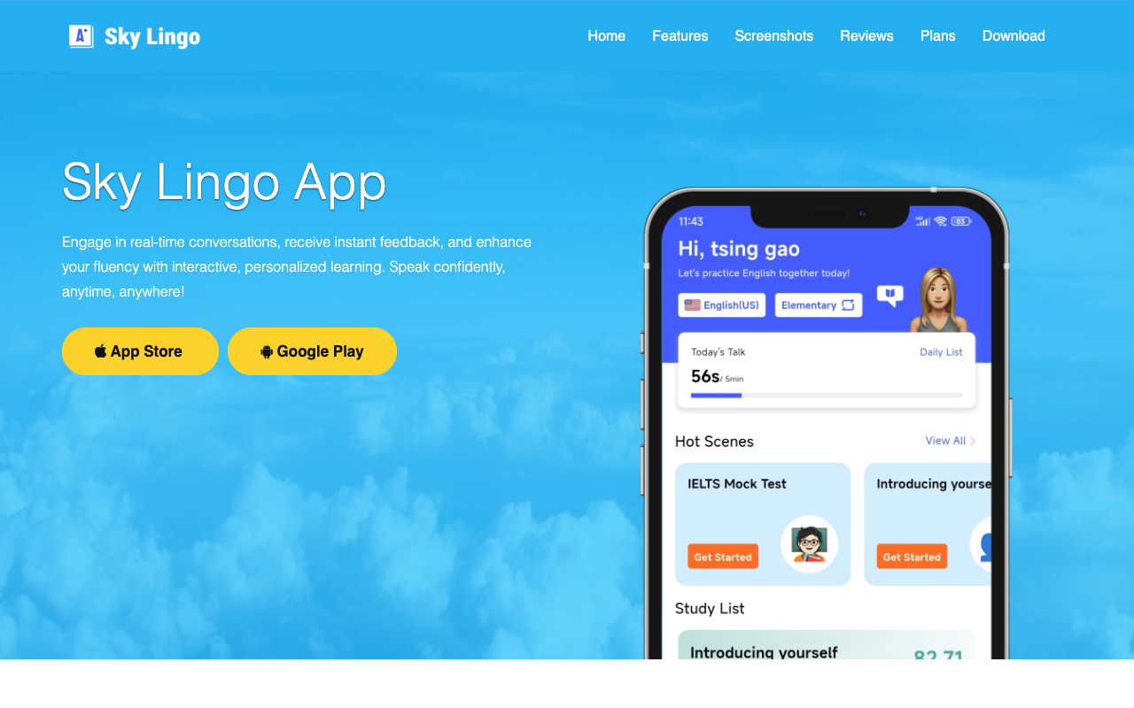 Sky Lingo App - Your AI language tutor