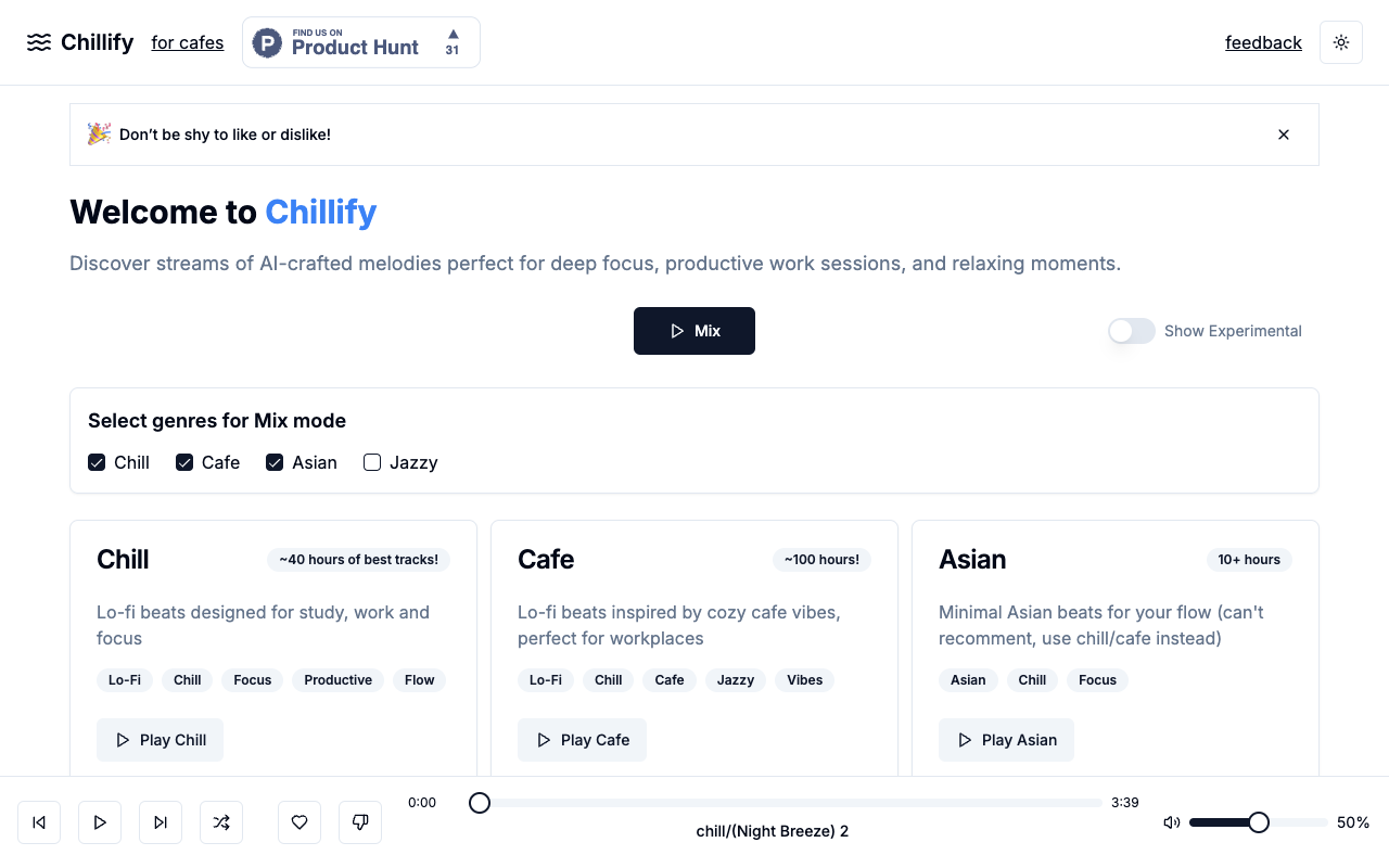 Chillify - AI-powered Lo-Fi Radio for Work, Study, and Relaxation