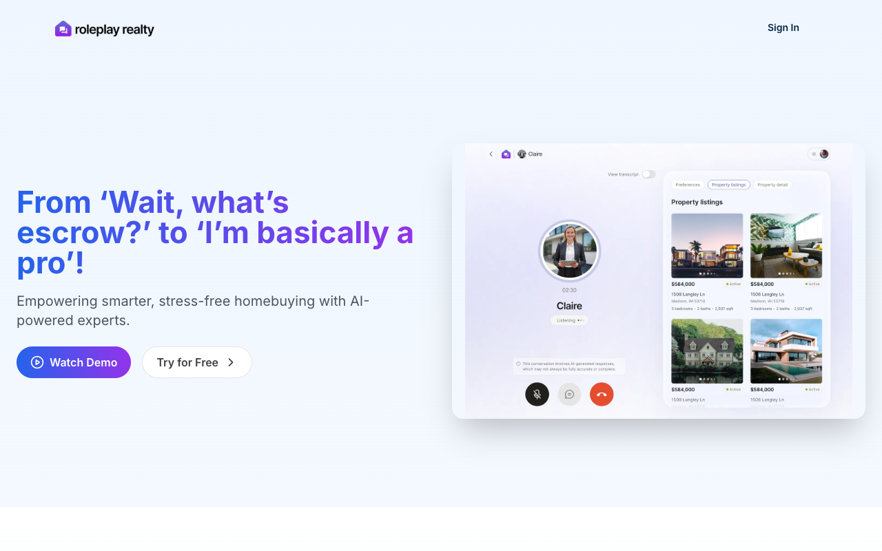 Roleplay Realty - AI-powered mentors to make homebuying easy