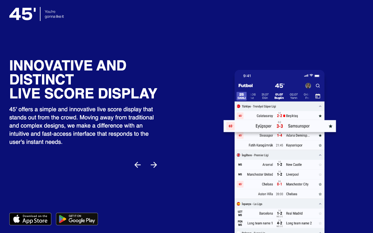 45' - Your source for fast live football scores and insights