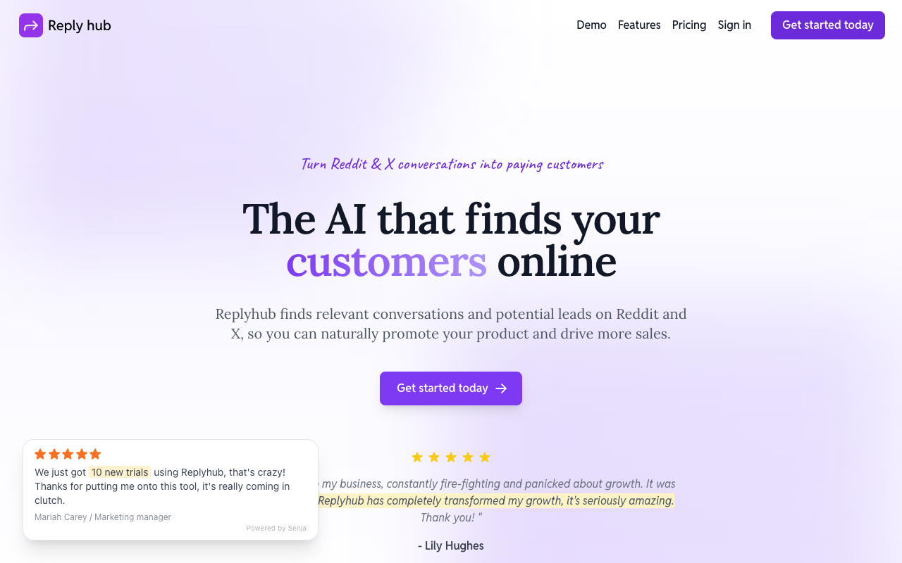 Replyhub - The AI tool that helps you find customers online