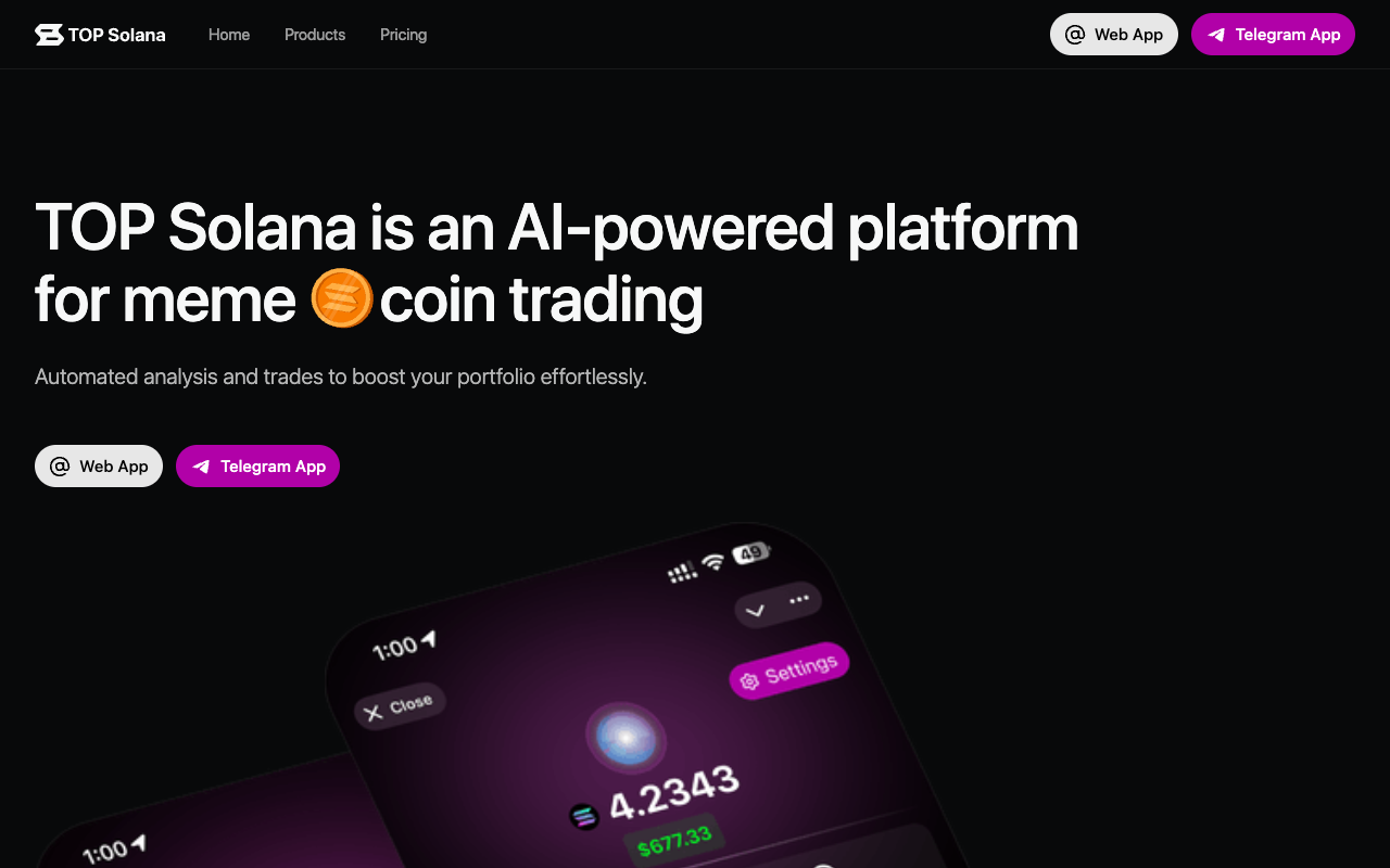 TOP Solana - An AI app for easy meme coin trading AI Trading Cryptocurrency