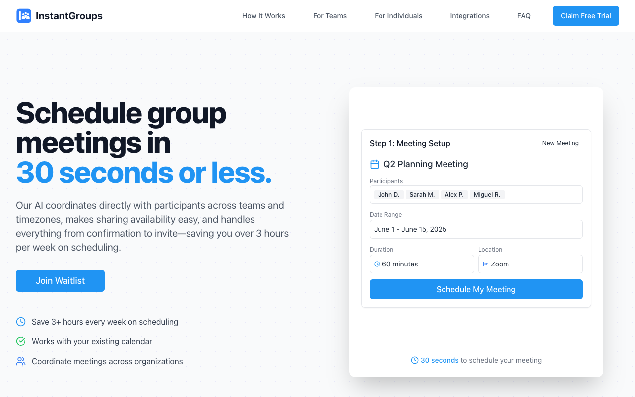 InstantGroups - Quickly set up group meetings with AI help
