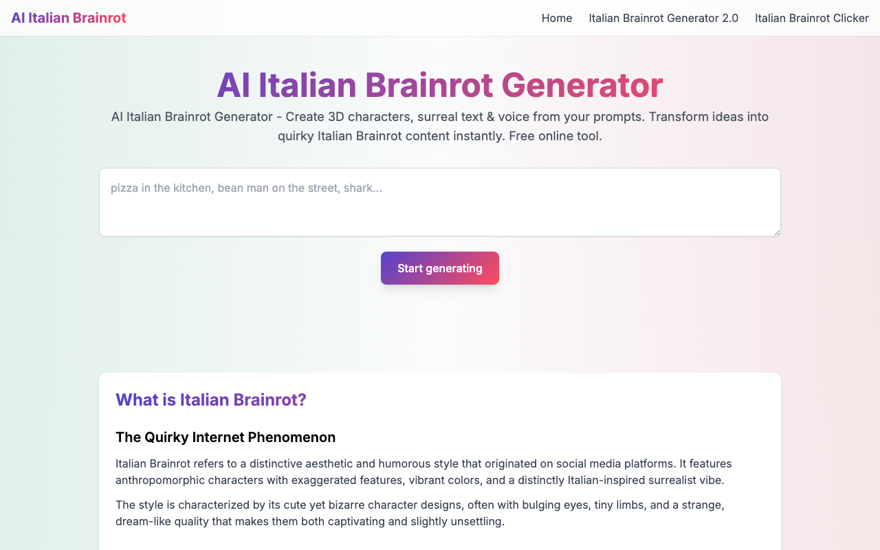 AI Italian Brainrot Generator - Create unique Italian-style images, text, and voice