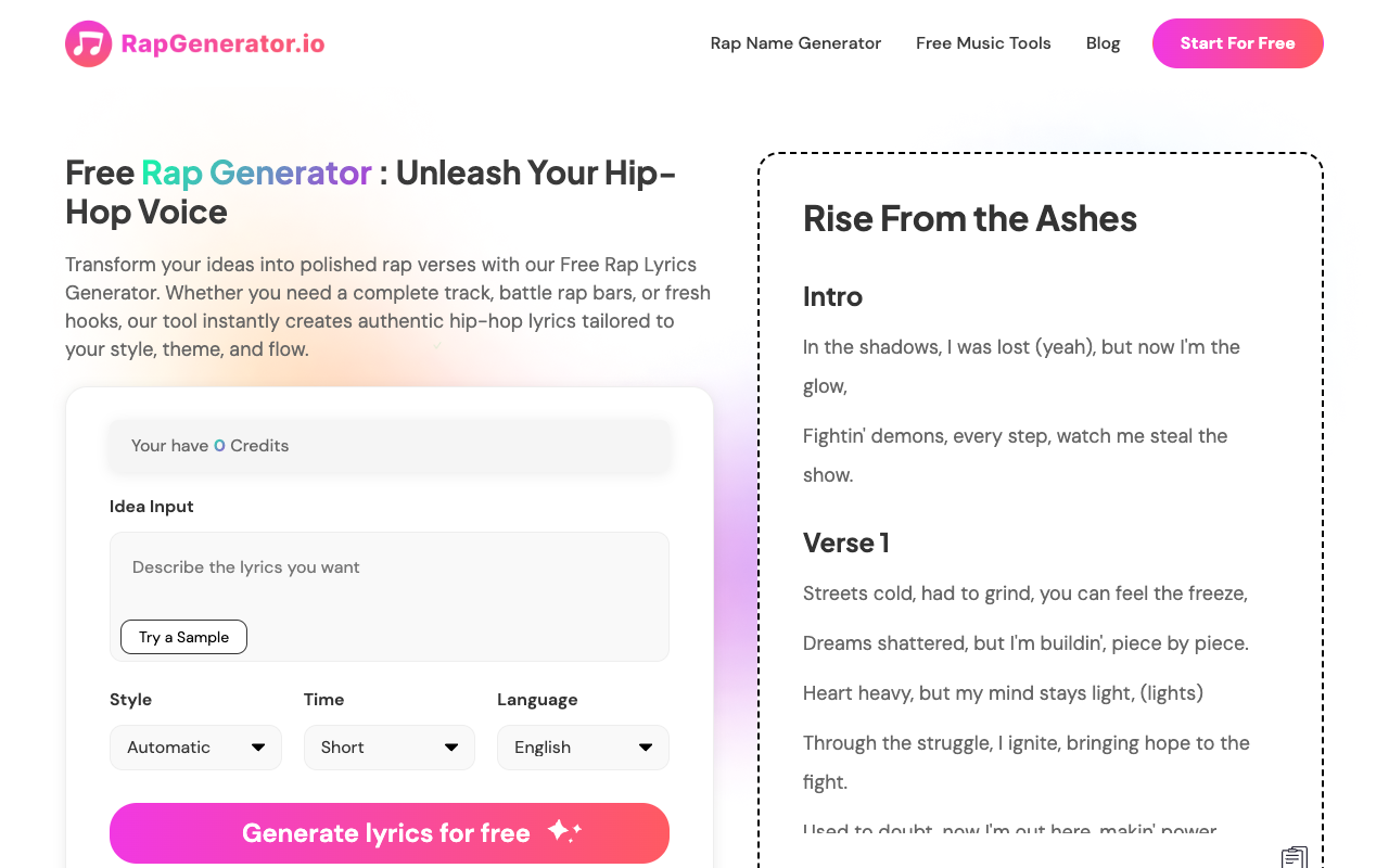 Rap Generator - Create Powerful Rap Lyrics Instantly