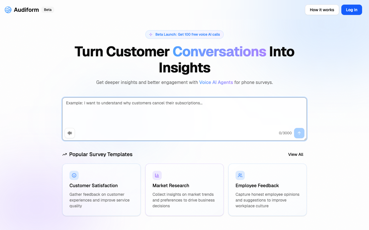 Audiform - Smart AI calls for easy customer feedback