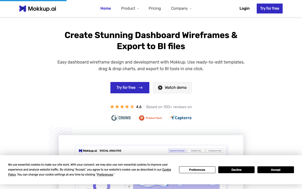 Mokkup - Create and Share Dashboard Designs Instantly Dashboard BI Design