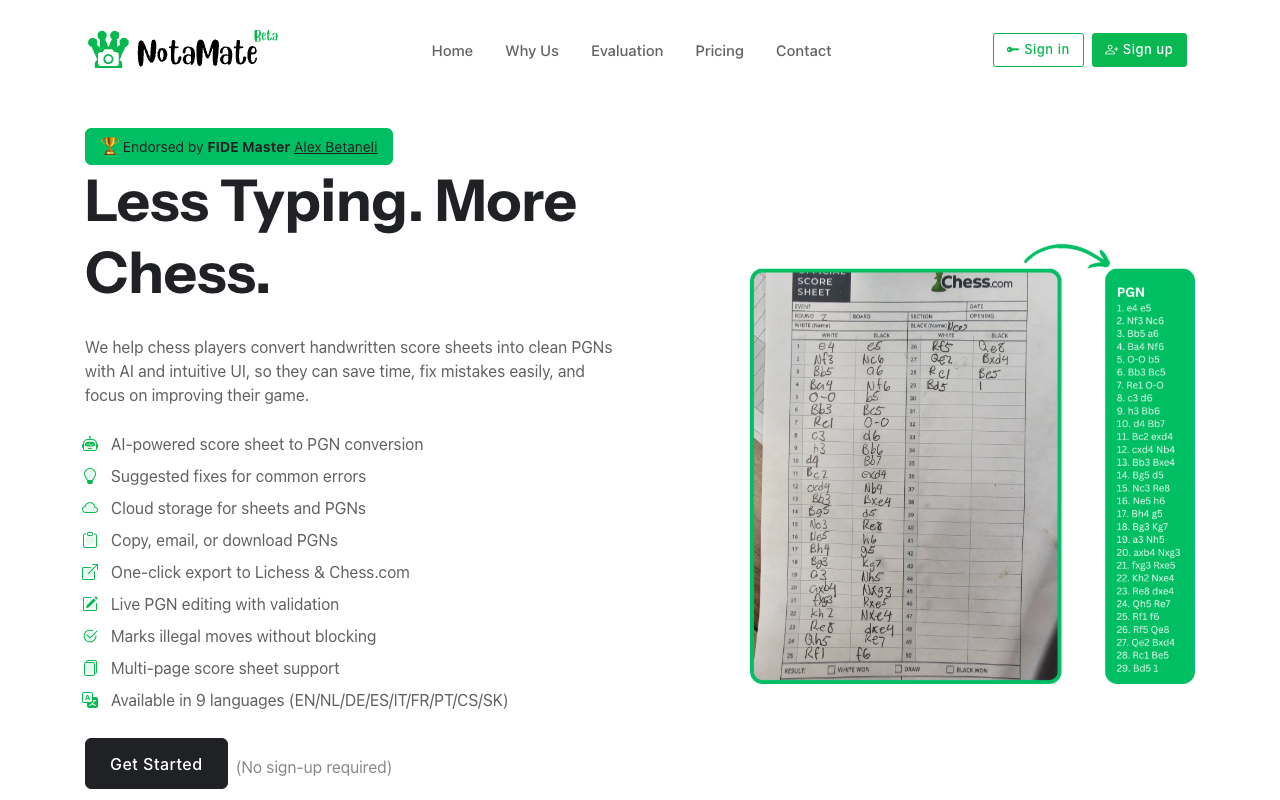 Notamate - Digitalize your chess score sheets with AI