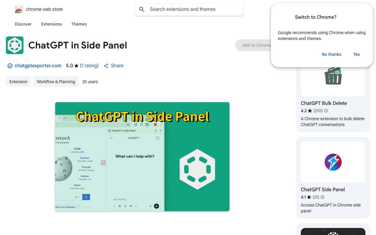 ChatGPT in Side Panel - Easy Access to AI Chatting