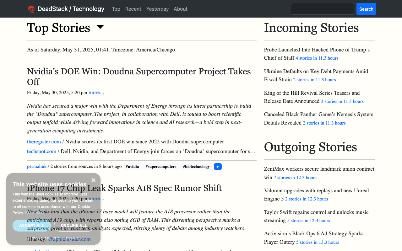 DeadStack - AI-powered news aggregator for tech updates