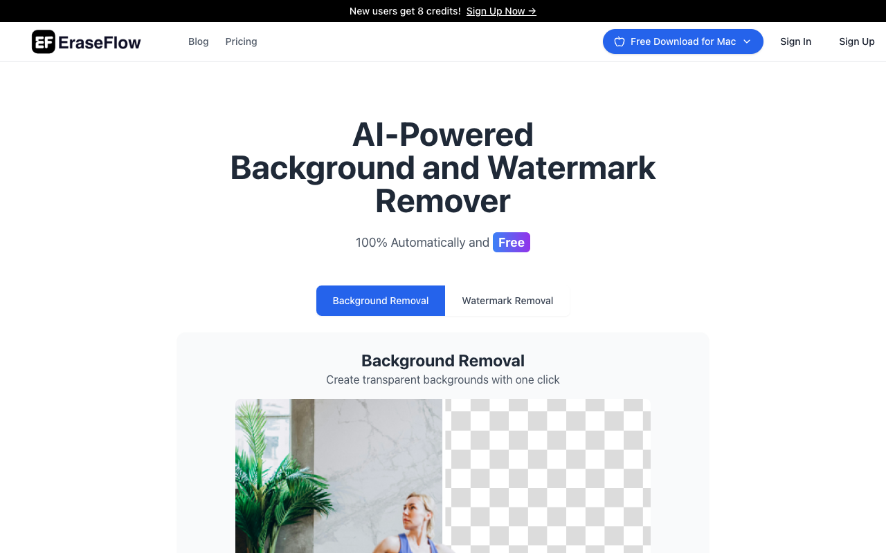 EraseFlow - Quickly remove backgrounds and watermarks from your images