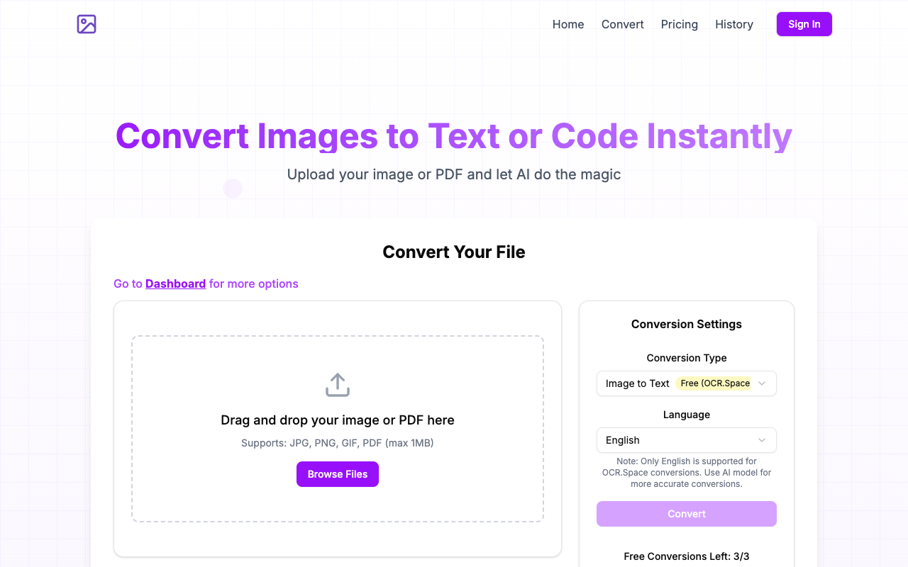 Free images to text or code conversions - Get text or code from your screenshots and images