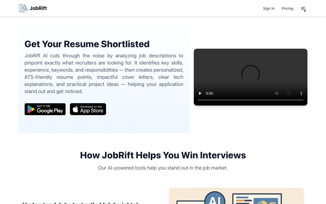 JobRift - Create an ATS-friendly resume and cover letter