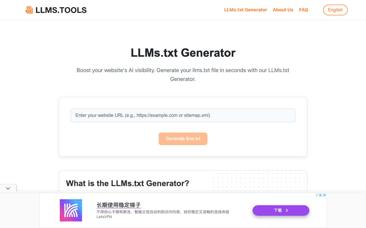 LLMs.txt Generator - Make AI Understand Your Website Better