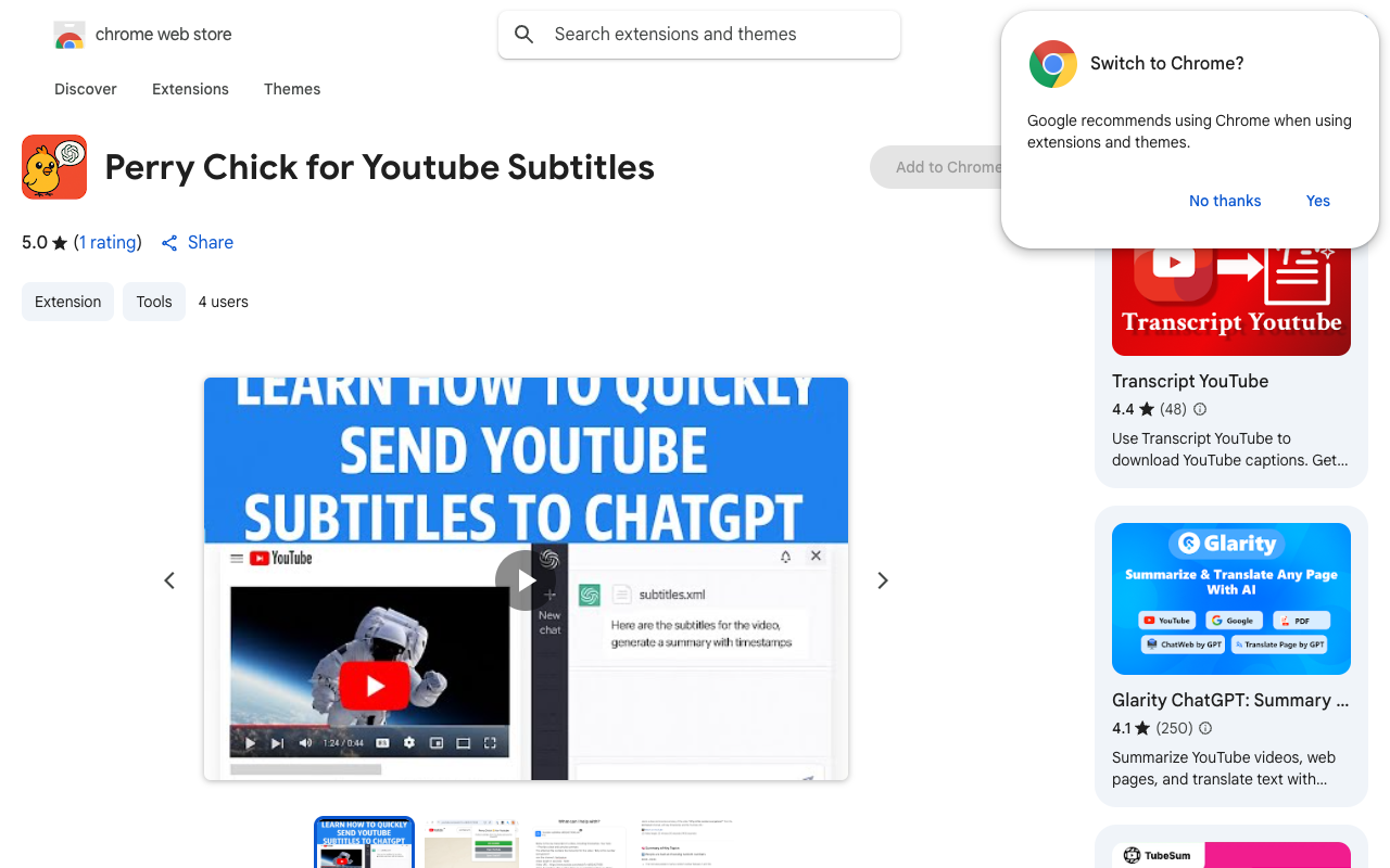 Perry Chick - Get YouTube subtitles sent to ChatGPT easily