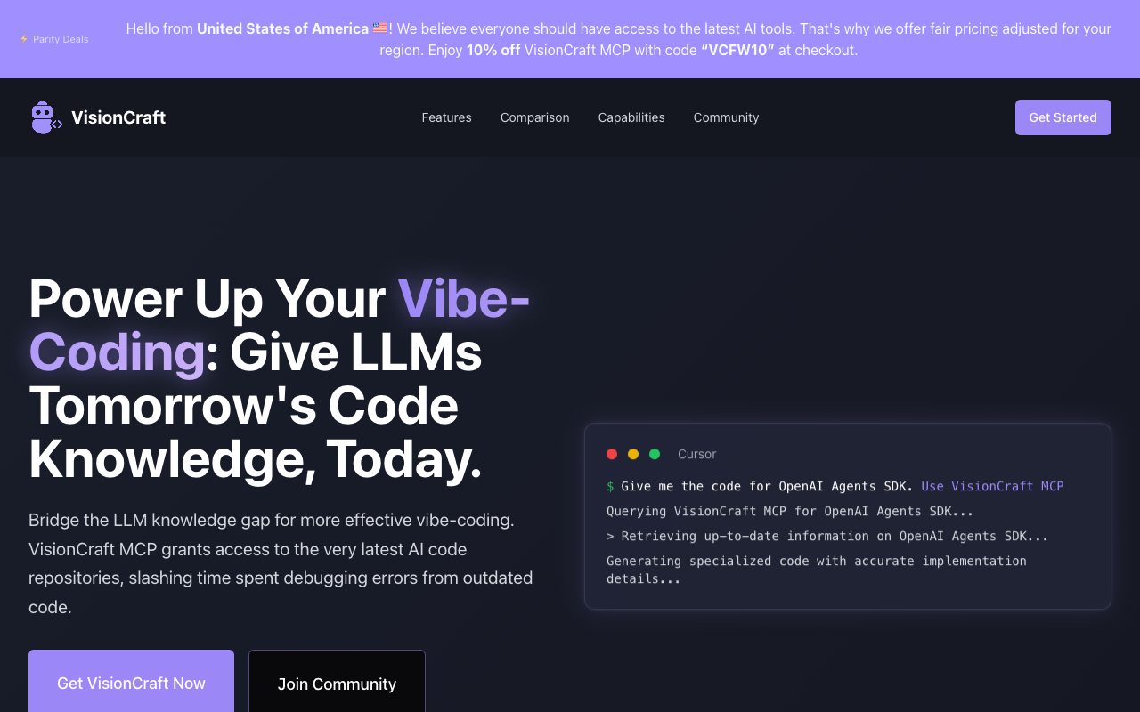 VisionCraft MCP - A smart tool for coding with the latest updates