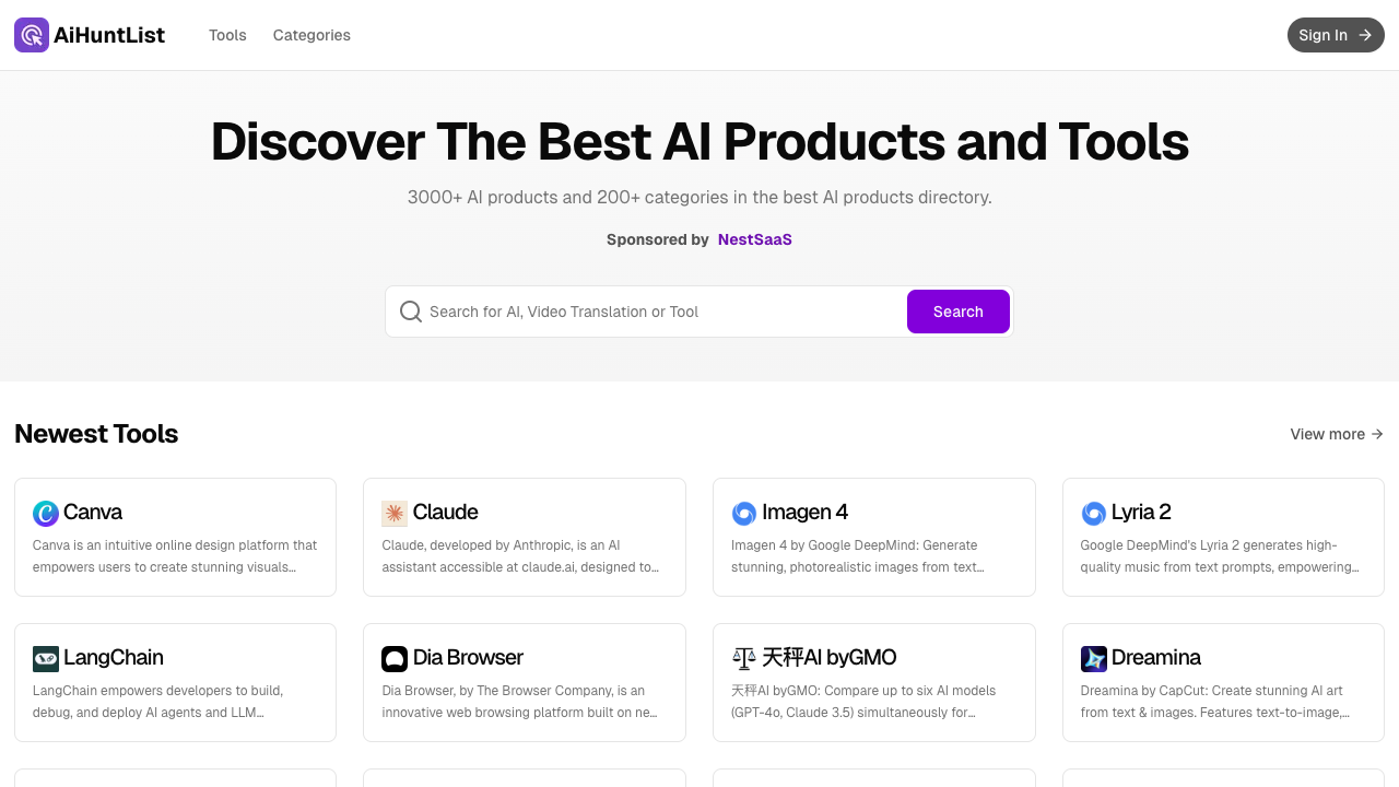 AiHuntList - Your go-to directory for top AI products and tools