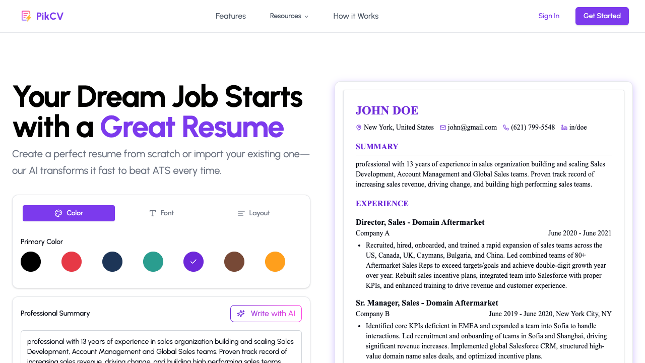 PikCV - An AI tool to help you create the perfect resume