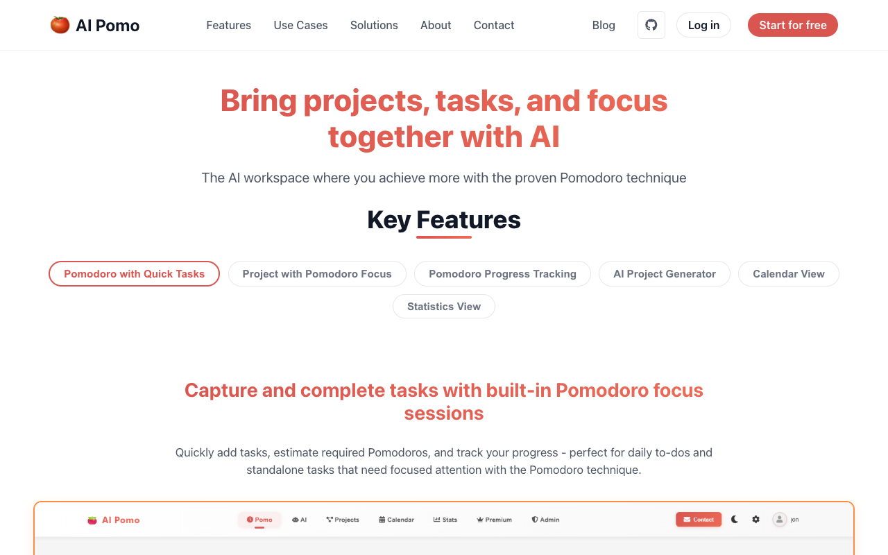AI Pomo - A smart Pomodoro timer that helps you manage your tasks and projects