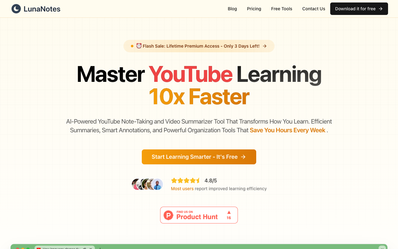LunaNotes - A smart tool that helps you take notes on YouTube using AI