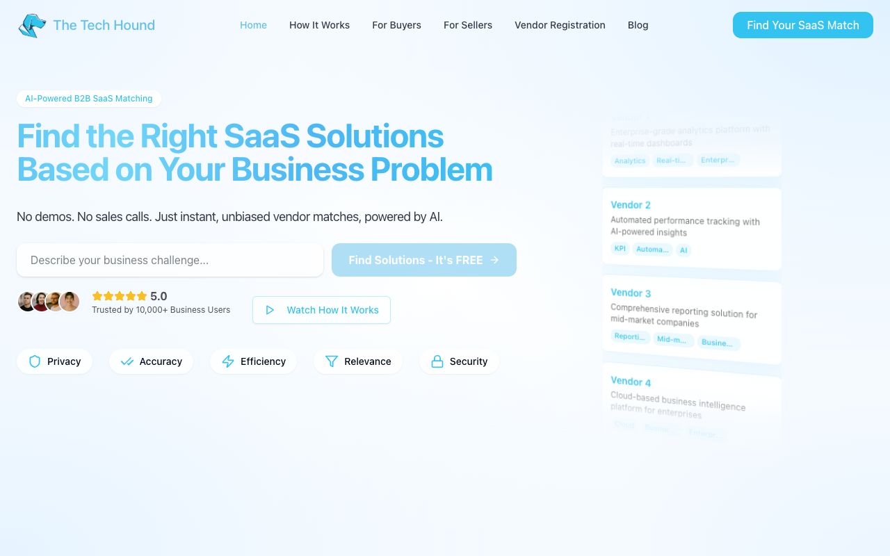 The Tech Hound - An easy way to find the right software without talking to salespeople