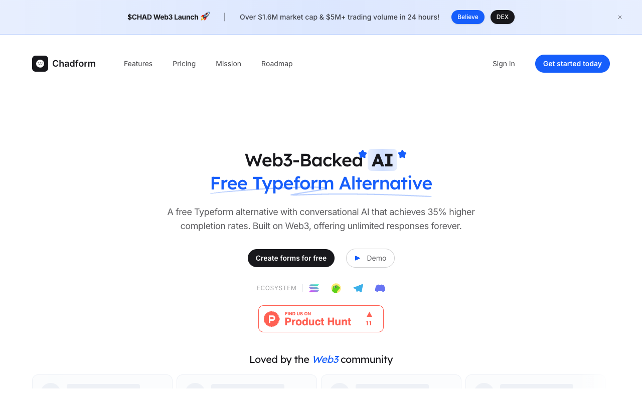 Chadform - A Free AI-Powered Typeform Alternative Built on Web3