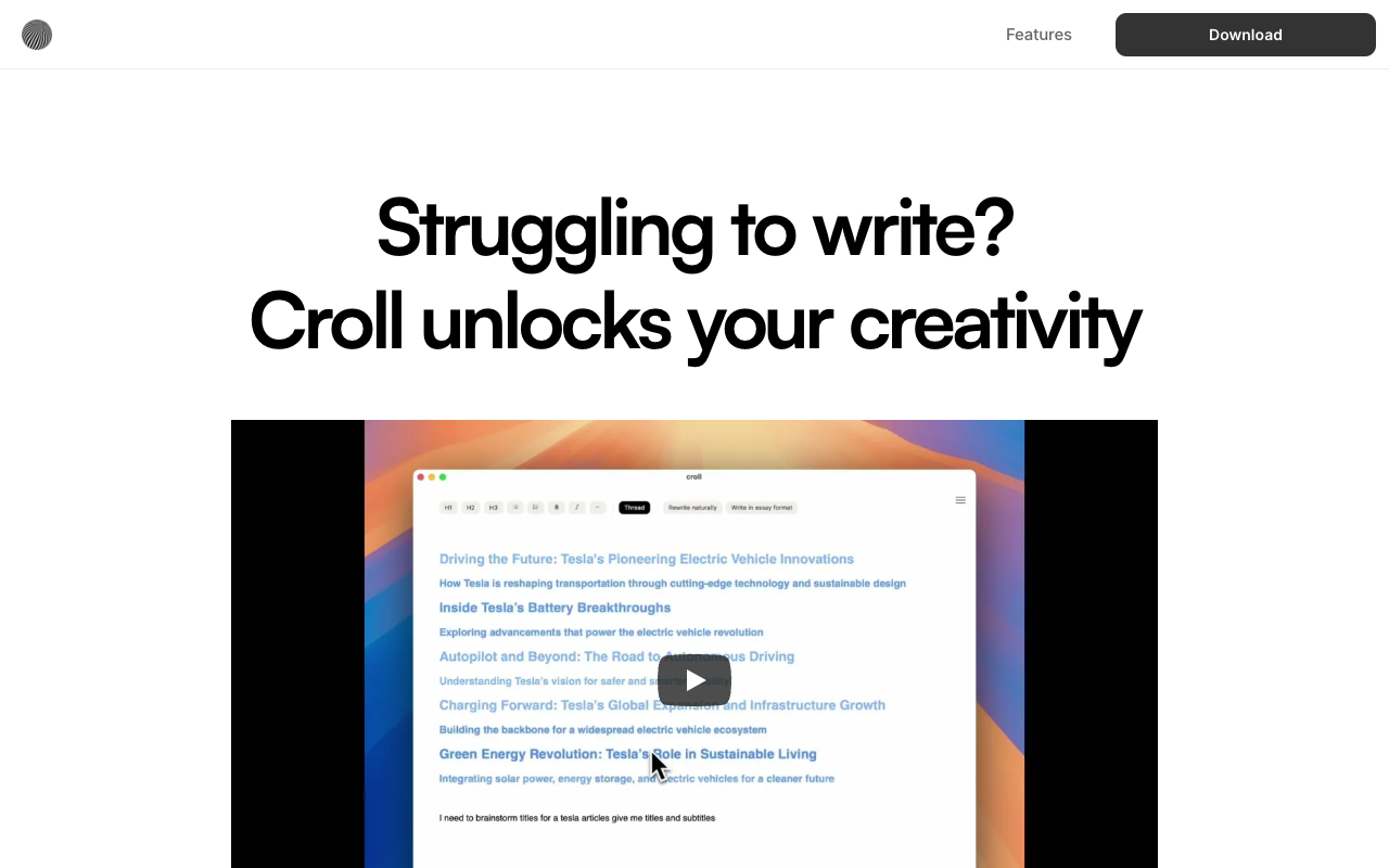 Croll - A smart tool that helps you write better and faster without getting stuck writing productivity creativity