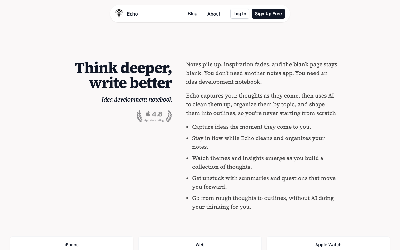 Echo Projects - A helpful tool to organize your ideas into clear outlines productivity organization brainstorming