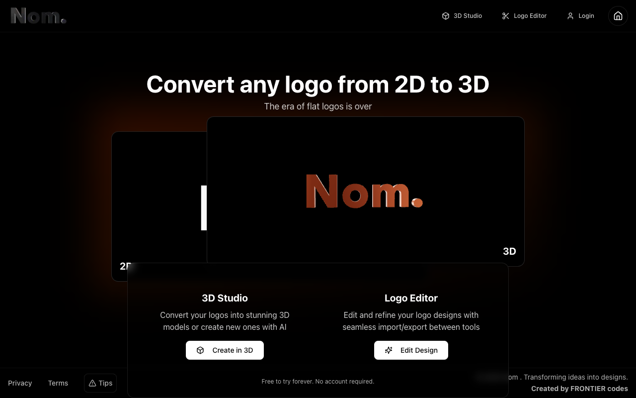 nom3d.studio - An AI platform to convert and create stunning 3D logos