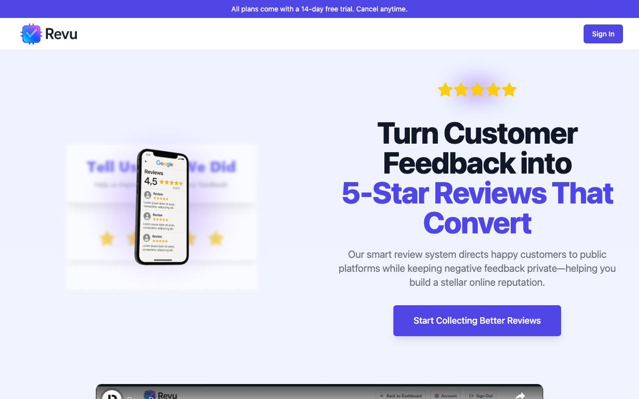 Revu - A smart tool that helps businesses gather and show customer reviews easily