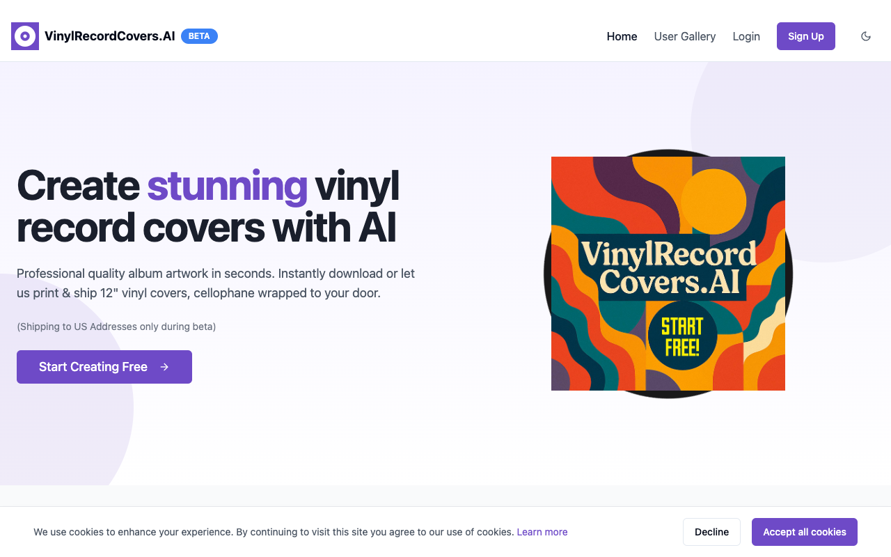 VinylRecordCovers.ai - Create stunning vinyl covers with AI in seconds