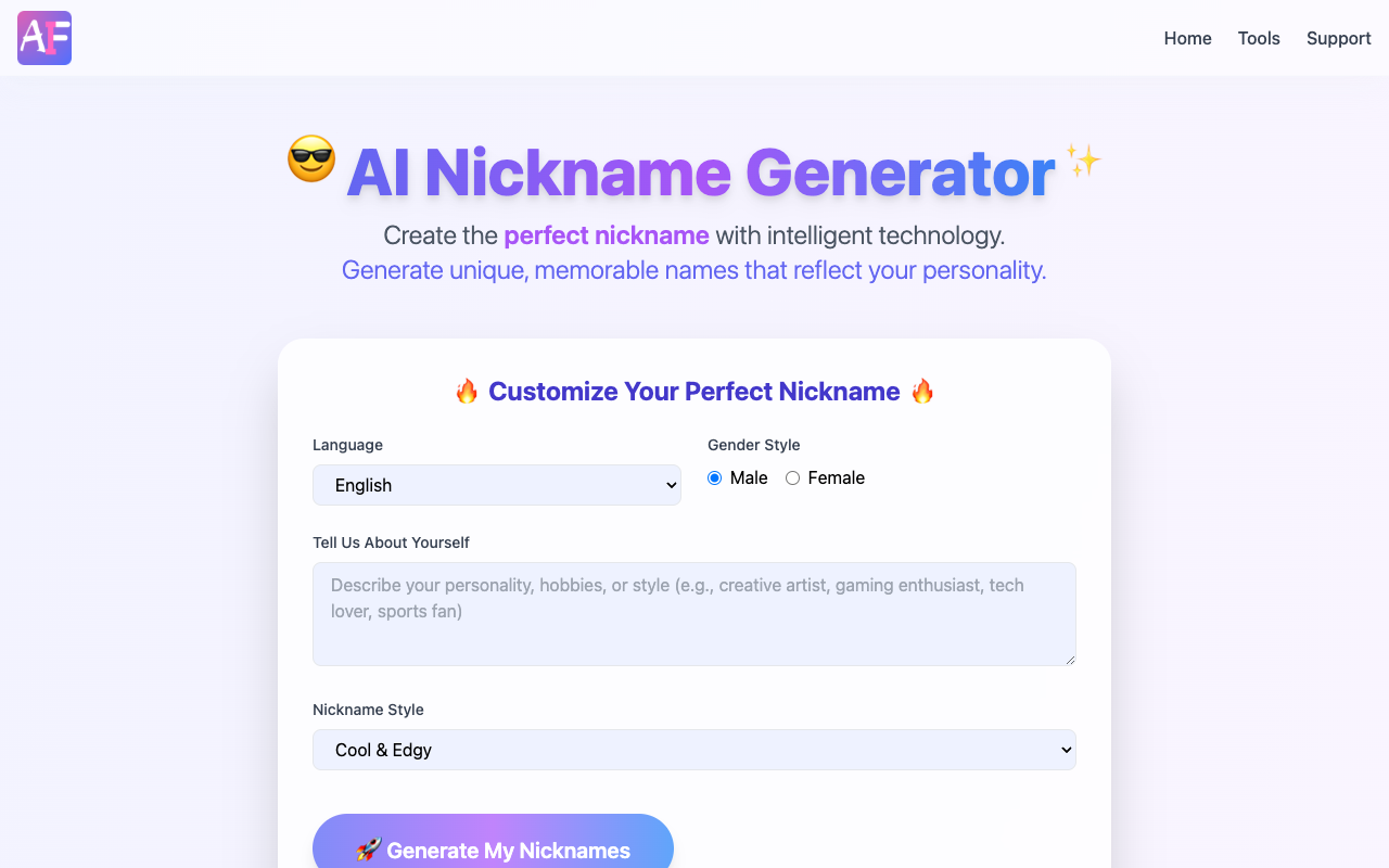 AI Nickname Generator - Create Unique and Personalized Nicknames with AI