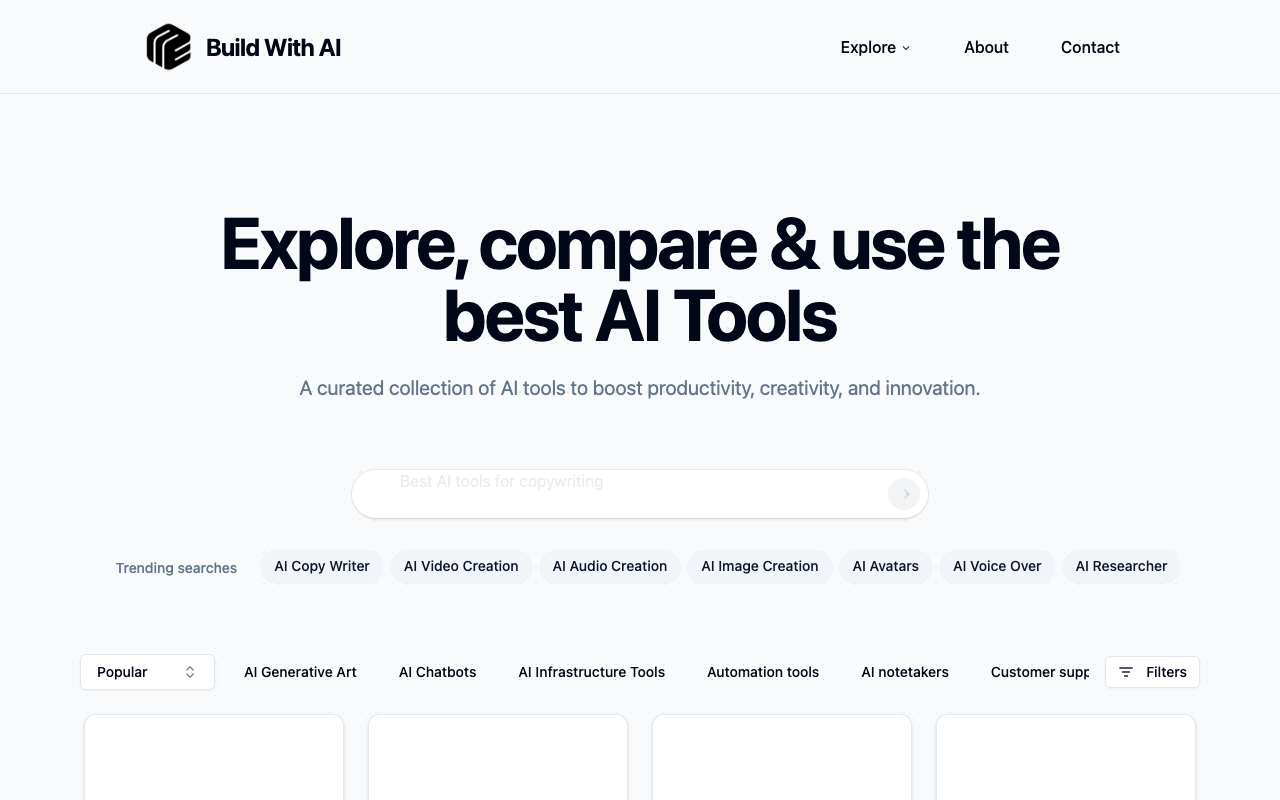 BuildWithAI - A platform to find the best AI tools for your needs