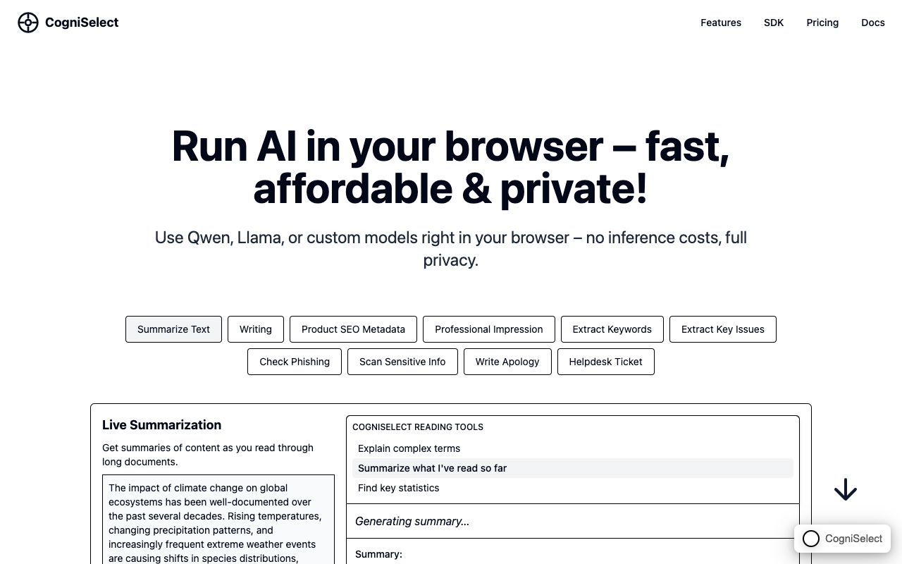 CogniSelect - An AI tool that enhances your browser experience with privacy