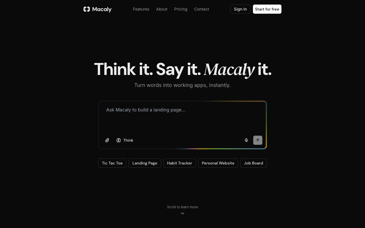 Macaly - A vibe coding assistant that turns your words into working apps and websites