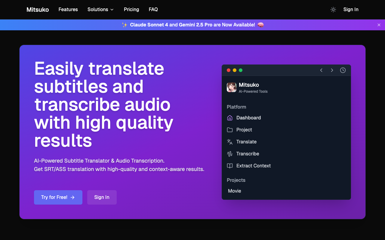 Mitsuko - An AI-powered subtitle translator and audio transcription tool