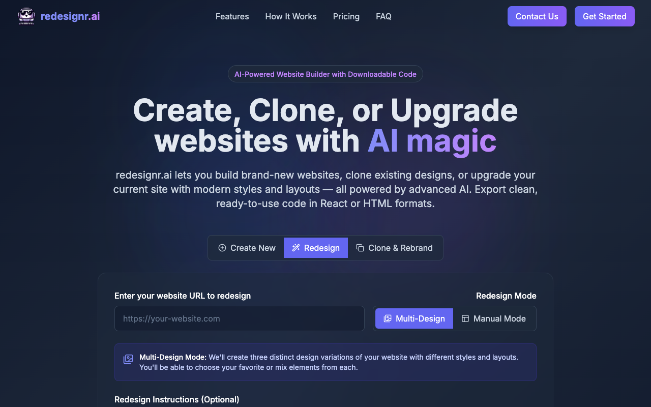 Redesignr.ai - An AI tool that instantly clones and redesigns websites without coding