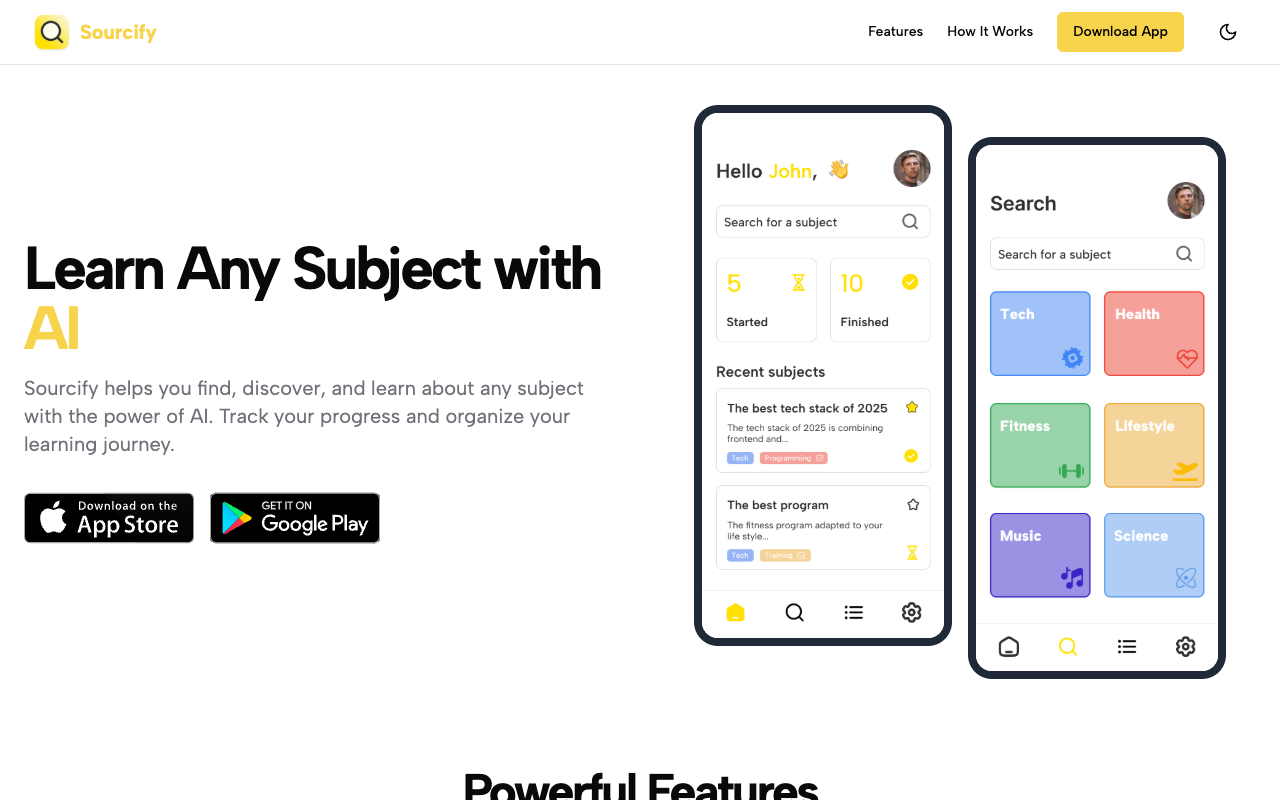 Sourcify - An AI-powered app that helps you learn any subject effortlessly