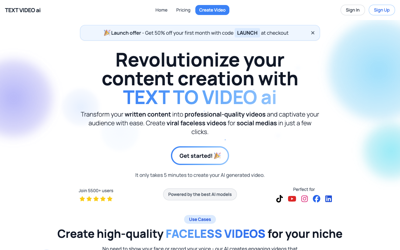 TEXT VIDEO ai - An AI Faceless Video Generator for Social Networks