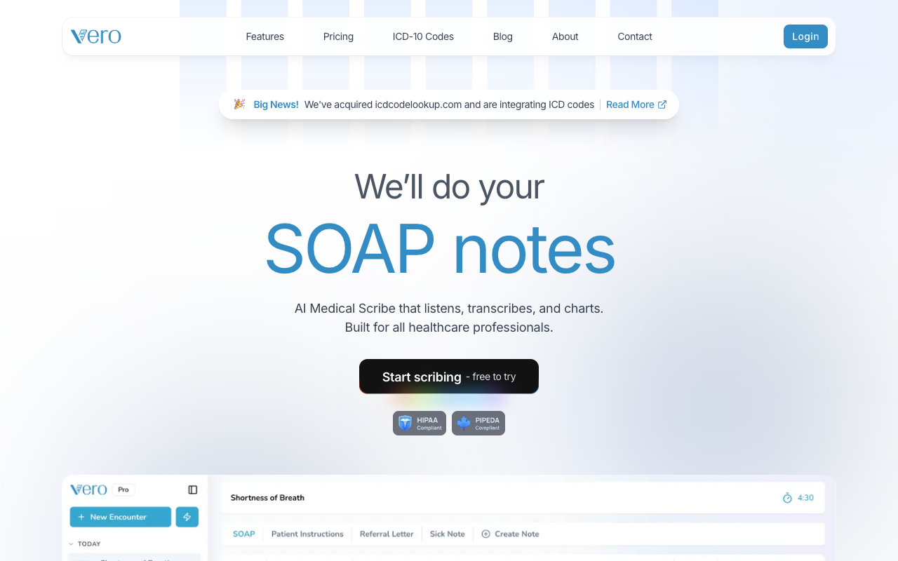 Vero Scribe - An AI medical scribe that creates accurate notes in seconds