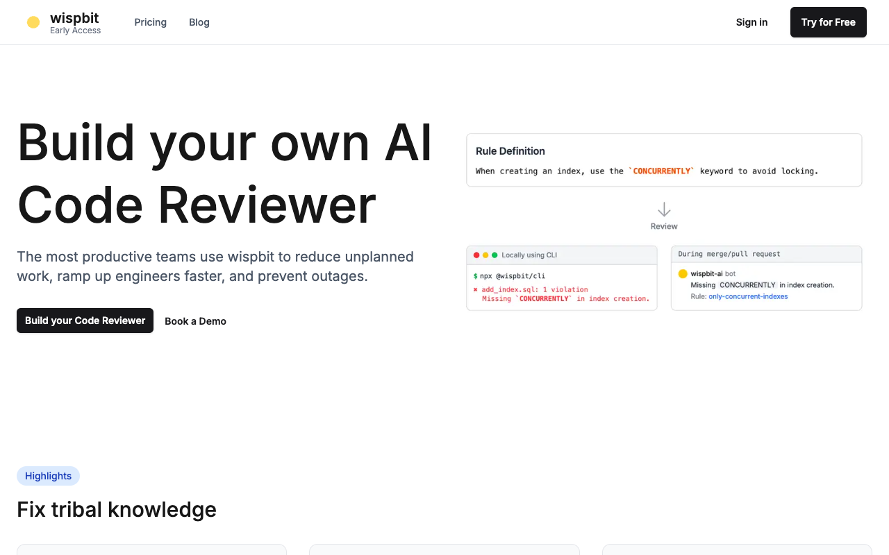 wispbit - Build your own AI Code Reviewer to enhance team productivity