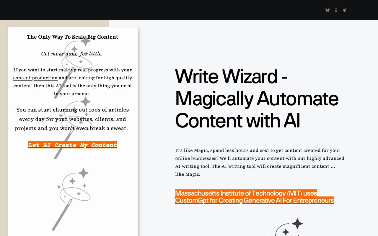Automate Content AI writing tool Magic - WriteWiz.co
