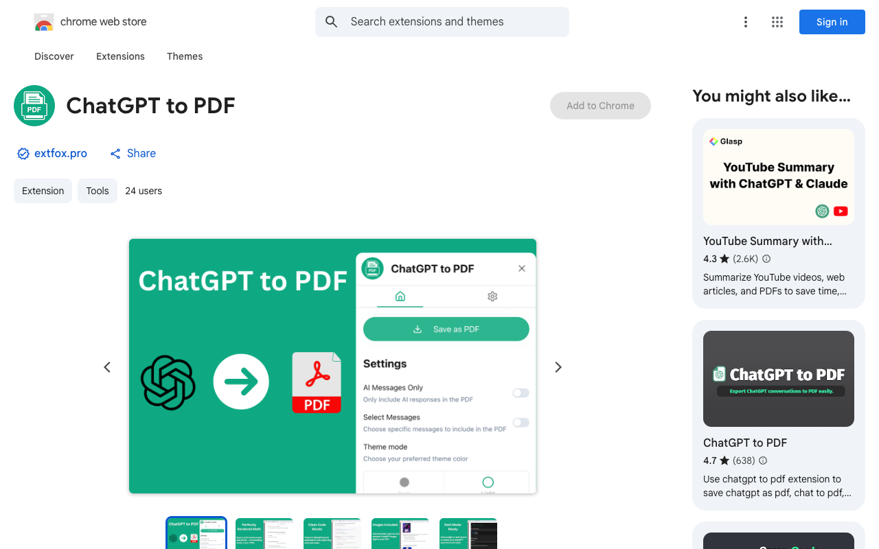 ChatGPT to PDF - A tool to save, export, and print your AI conversations