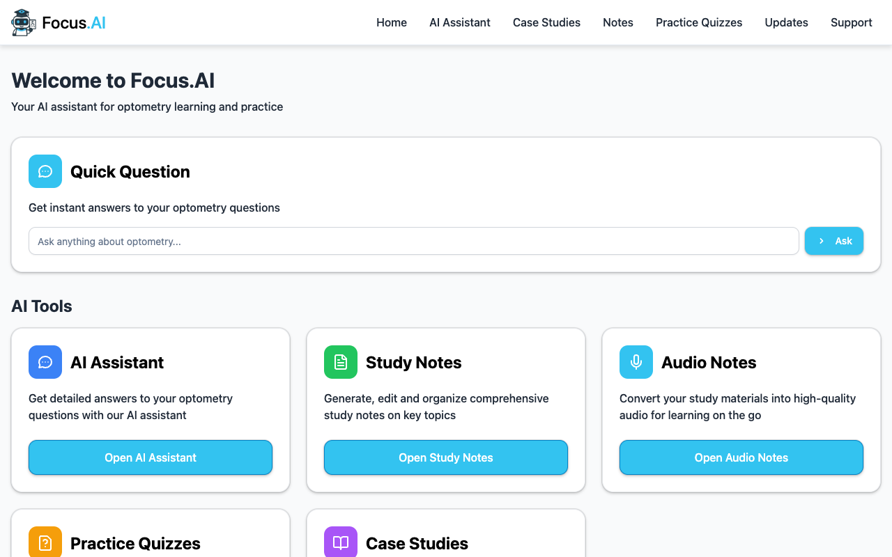 Focus AI - A smart AI assistant for optometry students to enhance learning and exam preparation