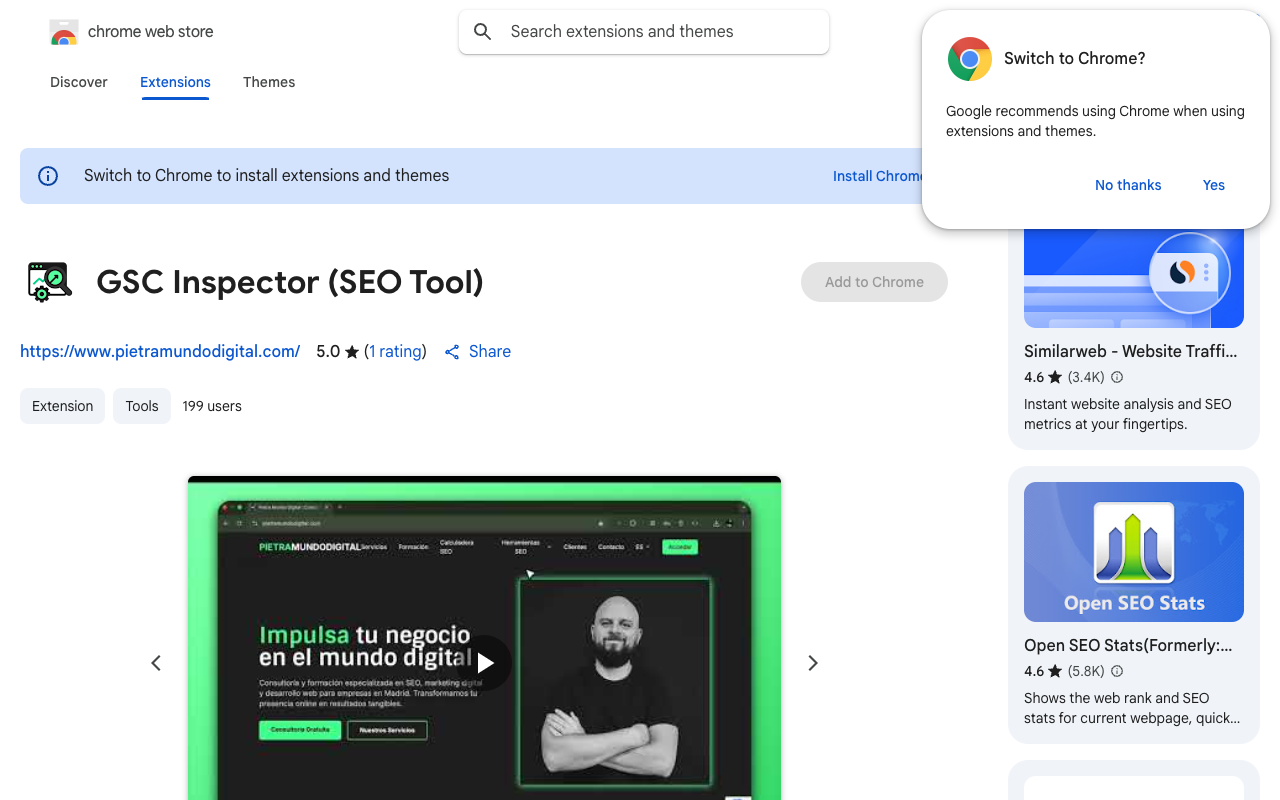 GSC Inspector - A Chrome extension for viewing Google Search Console data directly in your browser SEO Google Search Console Chrome Extension